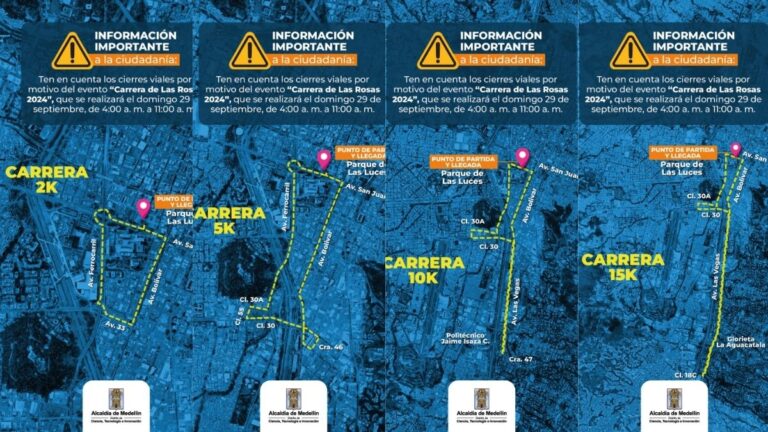 Cierres viales este fin de semana en Medellín por carrera atlética